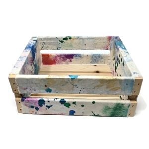Hand Painted Canvas Drop Cloth Covered Small Wood Crate